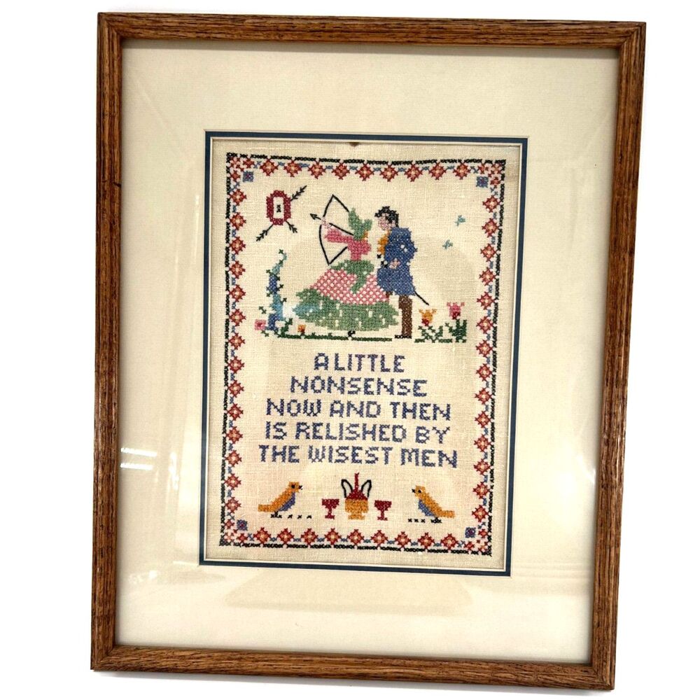 Hand Wrought Counted Cross Stitch Professionally Framed Vintage 18 1/2"x 15"